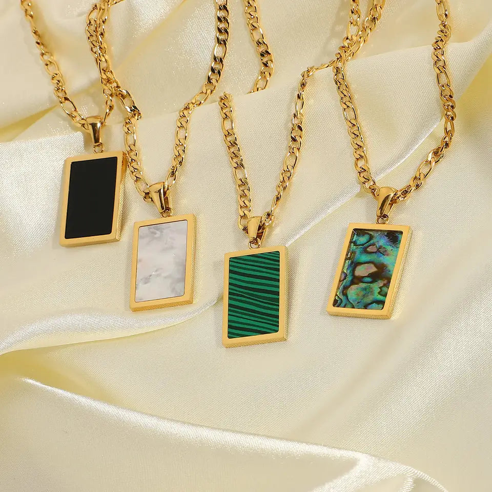 Square Natural Gemstone Pendant Necklace LUNAR VINES