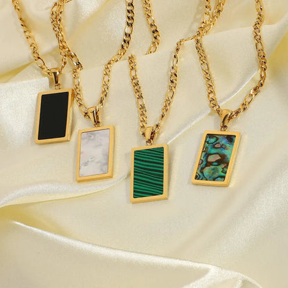 Square Natural Gemstone Pendant Necklace LUNAR VINES