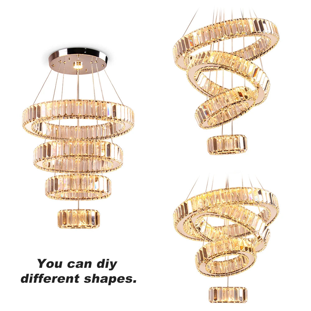 Dimmable with Remote LED Ceiling Light Fixture Modern Luxury 4-Ring Crystal Chandelier for Living Room Home Decor NovaCart