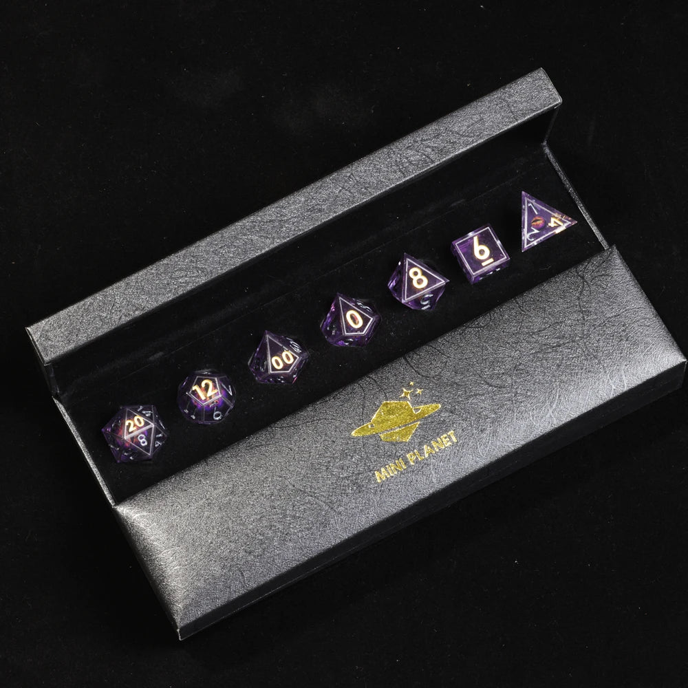 MINI PLANET DND Dice Set Purple Dragon Eye Liquid Core Dice RPG Dungeons&Dragons Wholesale Custom Handmade Polyhedral Resin Dice NovaCart