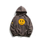 Zipper Pocket Smile Face Patchwork Fleece Hoodies Sweatshirts Streetwear