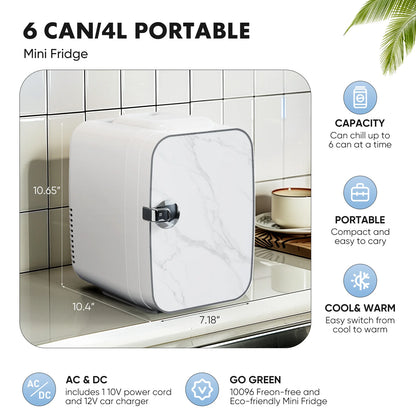 FCJ 4L-6 Cans Mini Portable Compact Refrigerator Single Door with UK/US Plug Electric Power Source for Skincare Food Beverages NovaCart