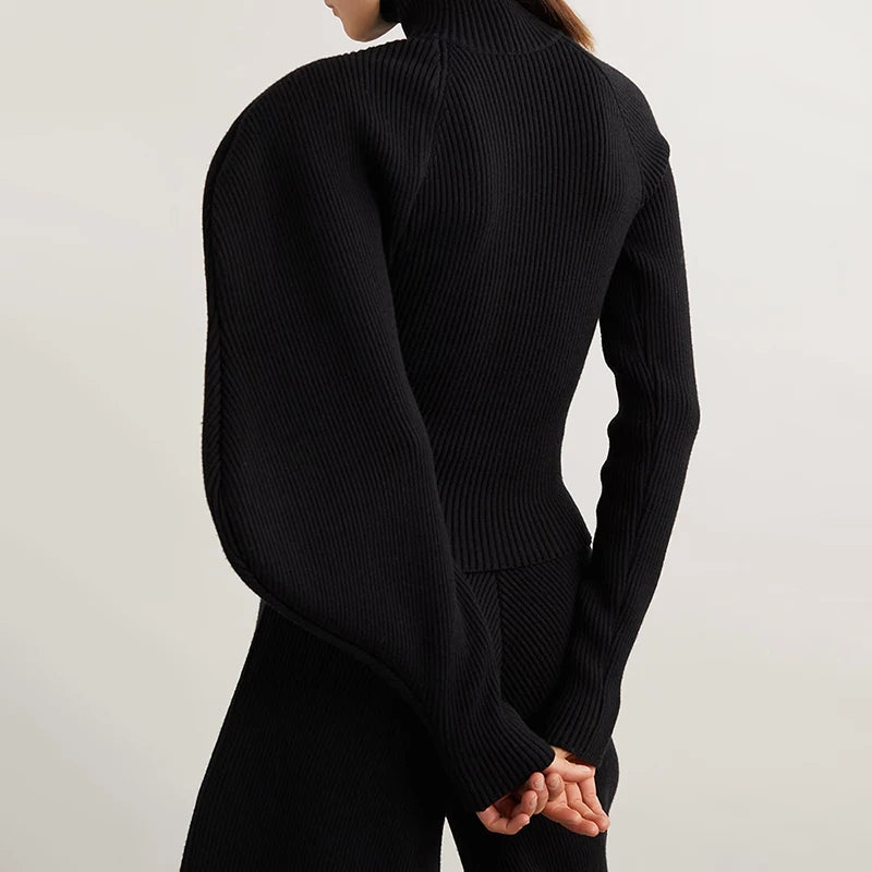2023 Women's Casual Knitted Sweater Turtleneck with Lantern Sleeves Slimming Design for Autumn Season Front Logo NovaCart