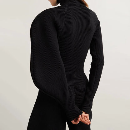 2023 Women's Casual Knitted Sweater Turtleneck with Lantern Sleeves Slimming Design for Autumn Season Front Logo NovaCart