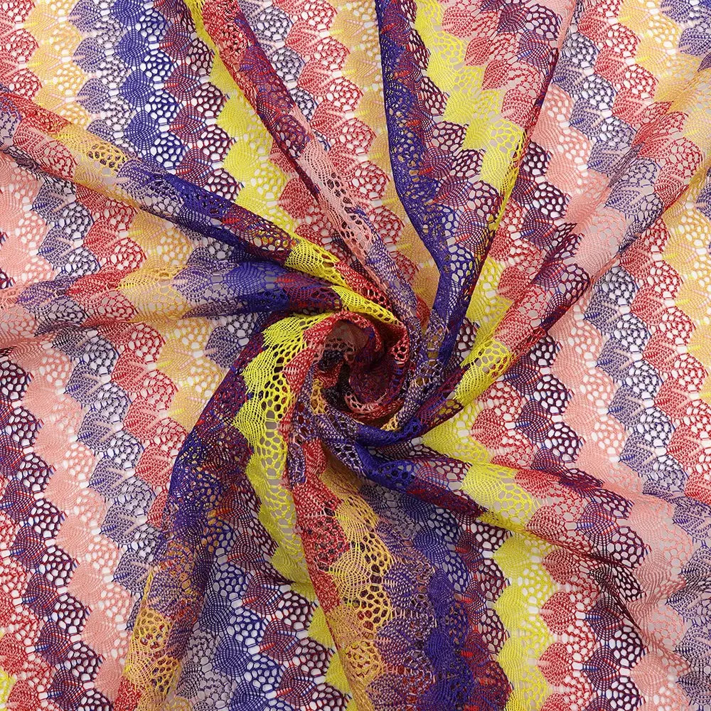 Latest Design Wave Pattern Polyester Lace Fabric for Women's Clothing Underwear Bags Home Textiles Use Colorful Knitted Material NovaCart