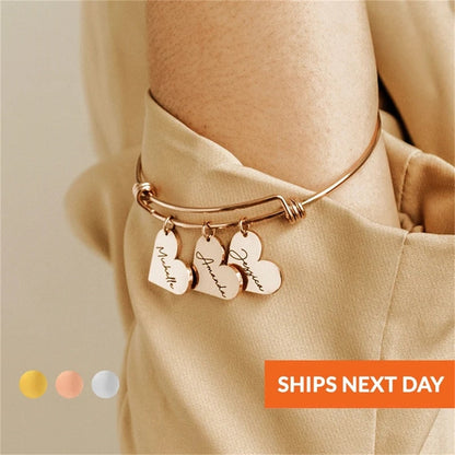 Personalized Bracelet Heart Customized Engraved 1-6Names Adjustable Bangles