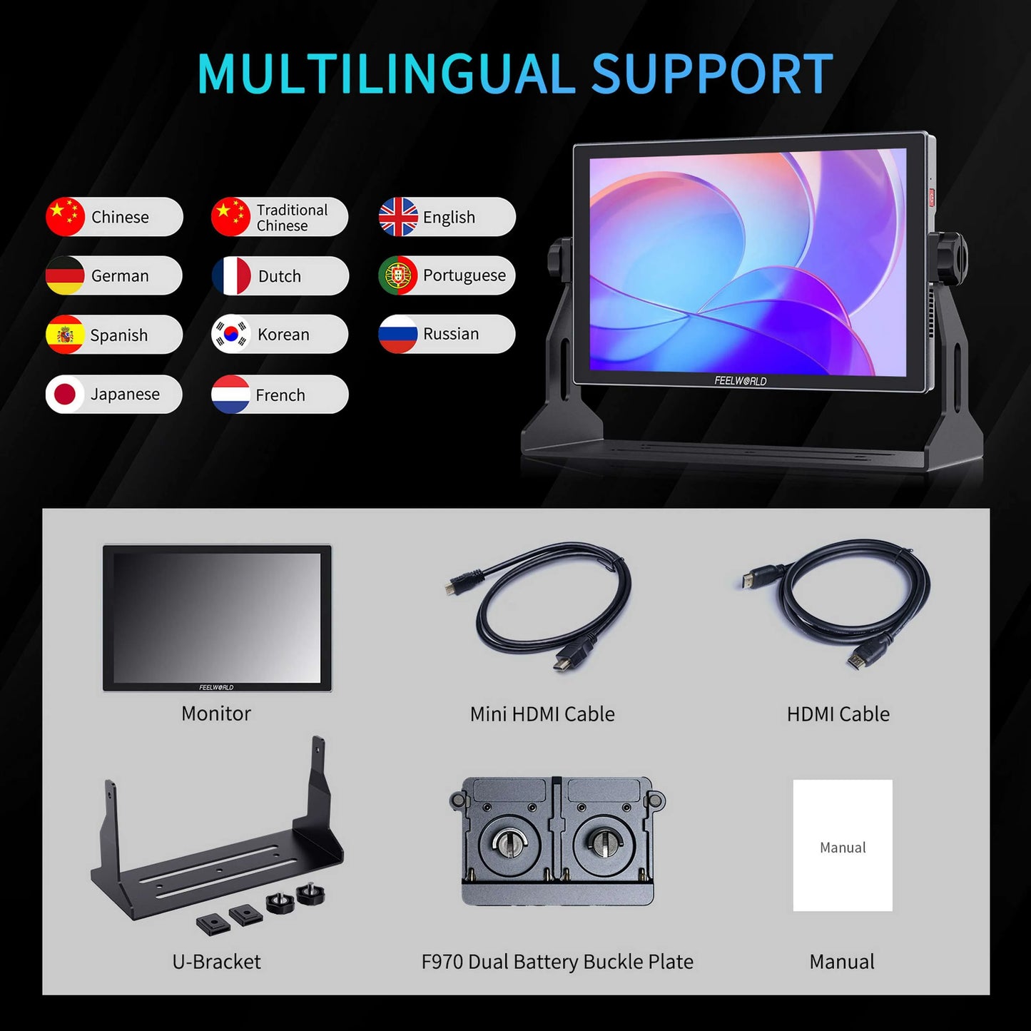 FEELWORLD S10 10.1 Inch 1200nit 12G-SDI HDMI 2.0 Camera Field Monitor, 4K HDR Touchscreen, OEM/ODM, Factory Direct, Bulk Order NovaCart