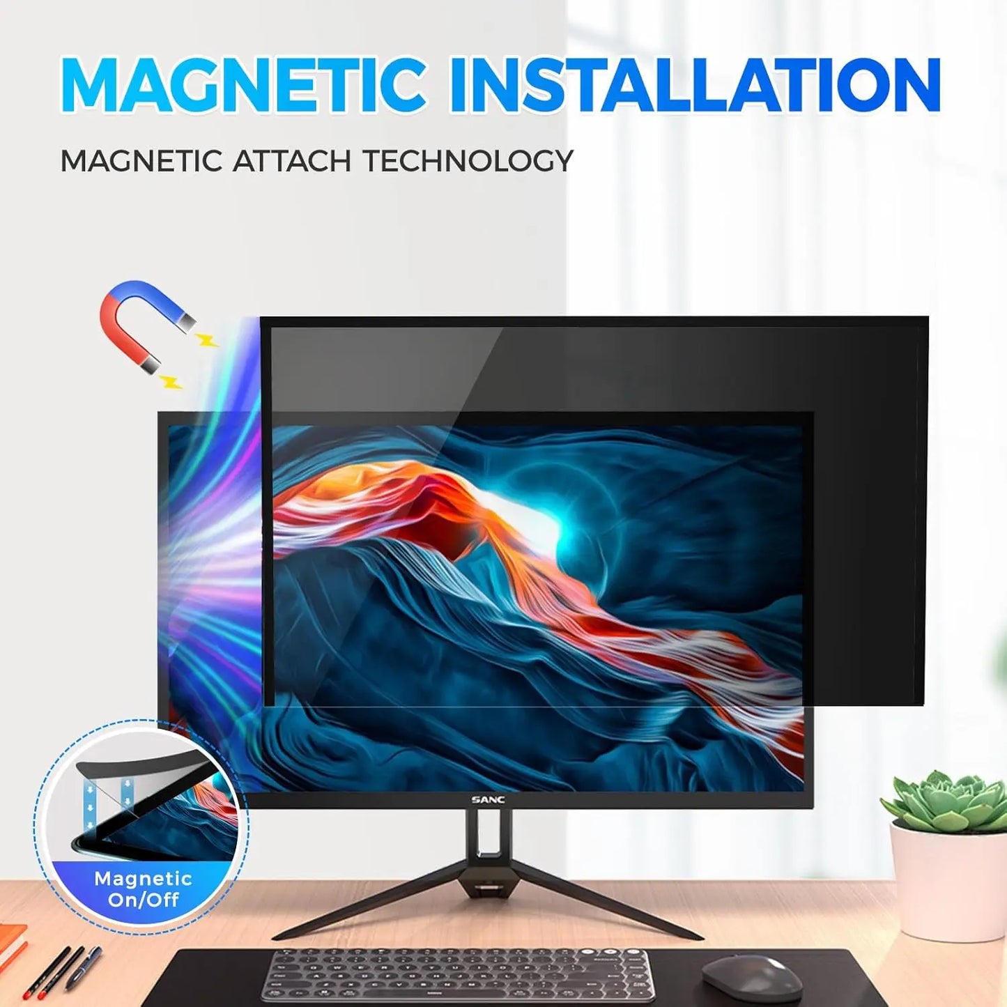 JEAPKA 27 Inch Frameless Monitor 16:9 Widescreen Privacy Screen Protector Hidden Design Magnetic Anti-Blue Light Shield NovaCart