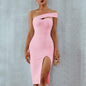 Bodycon Bandage Dress Women 2022 Summer Sexy Elegant Black One Shoulder Strapless Celebrity Runway Party Dress
