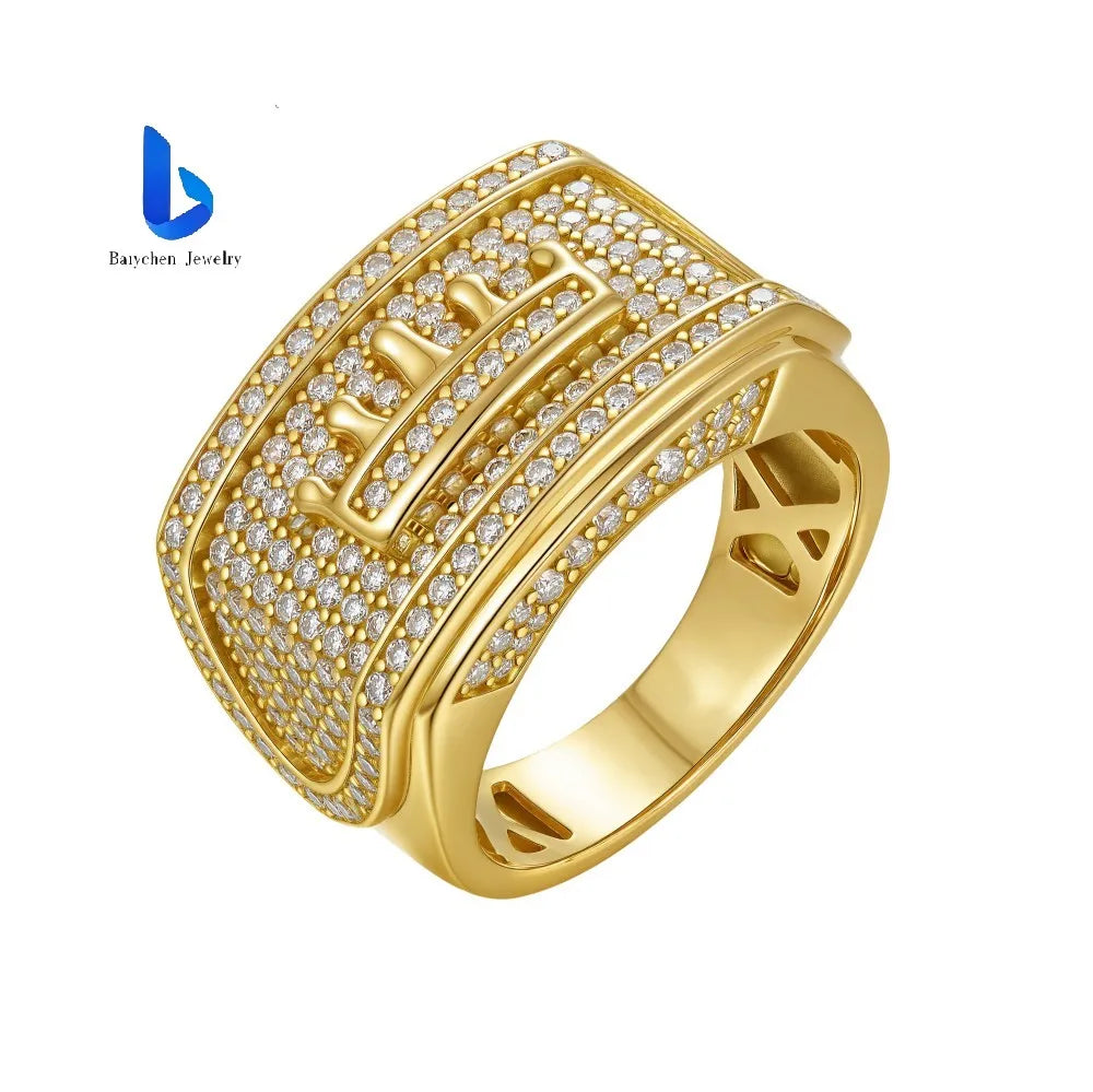 Men's Hip Hop Ring S925 Silver King Letter Moissanite Lab Diamond Pass Tester GRA Certified Luxury Jewelry NovaCart