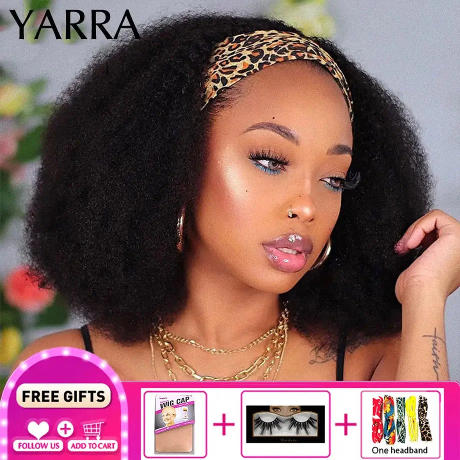 Afro Kinky Curly Headband Wig Human Hair Brazilian Curly Remy Afro Kinky Headband Wig For Black Women Machine Made No Glue Yarra NovaCart
