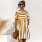 Spring Summer Dress Cute Loose Striped Print Ruffles Sleeves Dresses Elegant A Line Patchwork Beach Dress Vestidos