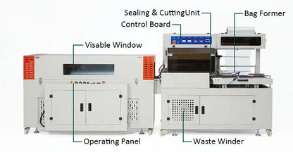 Thermal Economy Hualian Plastik Kecil Smi One-step Multi Tape l Shape Sealing Sealet Tunnel Shrink Package Wrap Machine System NovaCart