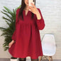 High Waist Mini Dress Long sleeve Sexy V-Neck Solid Color Party Lantern Sleeve Dress