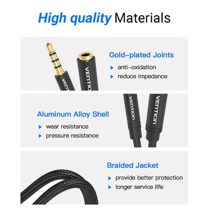 Vention Jack 3.5 Aux Extension Cable for Car Laptop Mini PC TV Xiaomi Huawei Stereo 3.5 mm Jack Headphone Speaker Cable Auxiliar Pi-Mart