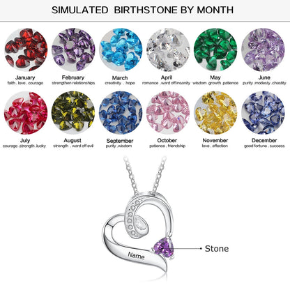 Personalized Birthstone Custom Engrave Name Necklace Heart Pendants