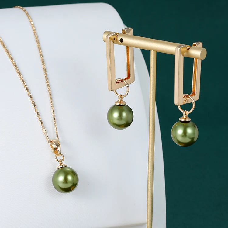Fashion 18K Gold Plated Hawaiian Pearl Jewelry Wholesale Necklace Earrings Women's Set NovaCart
