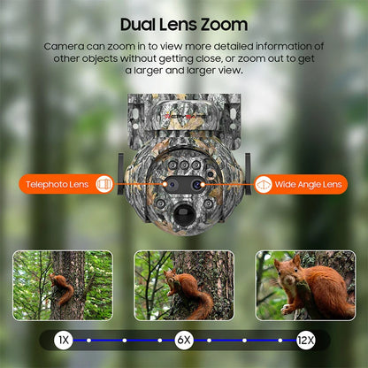 WERYSAFE 6MP Ubox 12X Zoom Infrared Video Cellular 4g Solar Rechargeable Battery Charge Hunting Trail Security PTZ Camera NovaCart