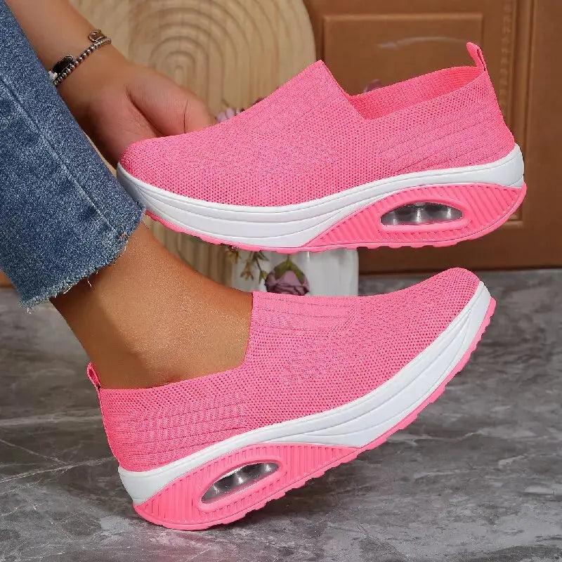 New Women's Low Top Sports Mesh Casual Running Shoes Solid Color Air Cushion Soft Bottom EVA Fashion Trend for Winter NovaCart