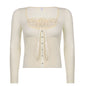 Sweet Cute Crop Top Lace Frill Bow Pullovers Vintage Square Collar T Shirt