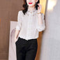 Embroidery Hollow Blouse Women Long Sleeve Imitation Silk Top Loose Vintage Shirt Plus Size