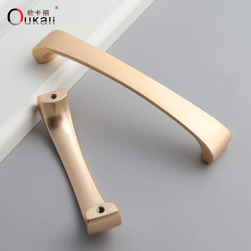 Oukali Nordic Style Atmospheric Brushed Brass Cabinet Wardrobe Knobs Handles Kitchen Bedroom Furniture Handles NovaCart