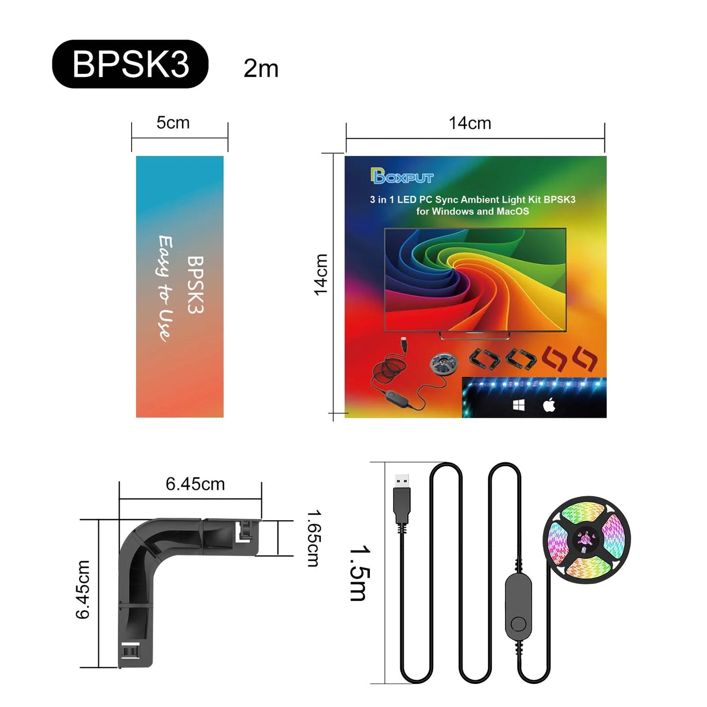 BPSK3 Ambient PC MacOS Backlight for Game Computer Monitor Immersion Gaming Desktop Sync RGB LED Strip Light Screen Decor Lights NovaCart