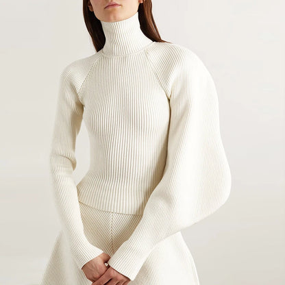 2023 Women's Casual Knitted Sweater Turtleneck with Lantern Sleeves Slimming Design for Autumn Season Front Logo NovaCart