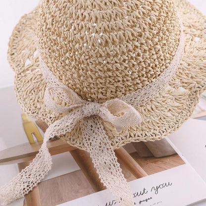 Handmade Modern Elegant Lady Baby Girls Breathable Lace Cap With Bow Great For Beach Sun Stevvex