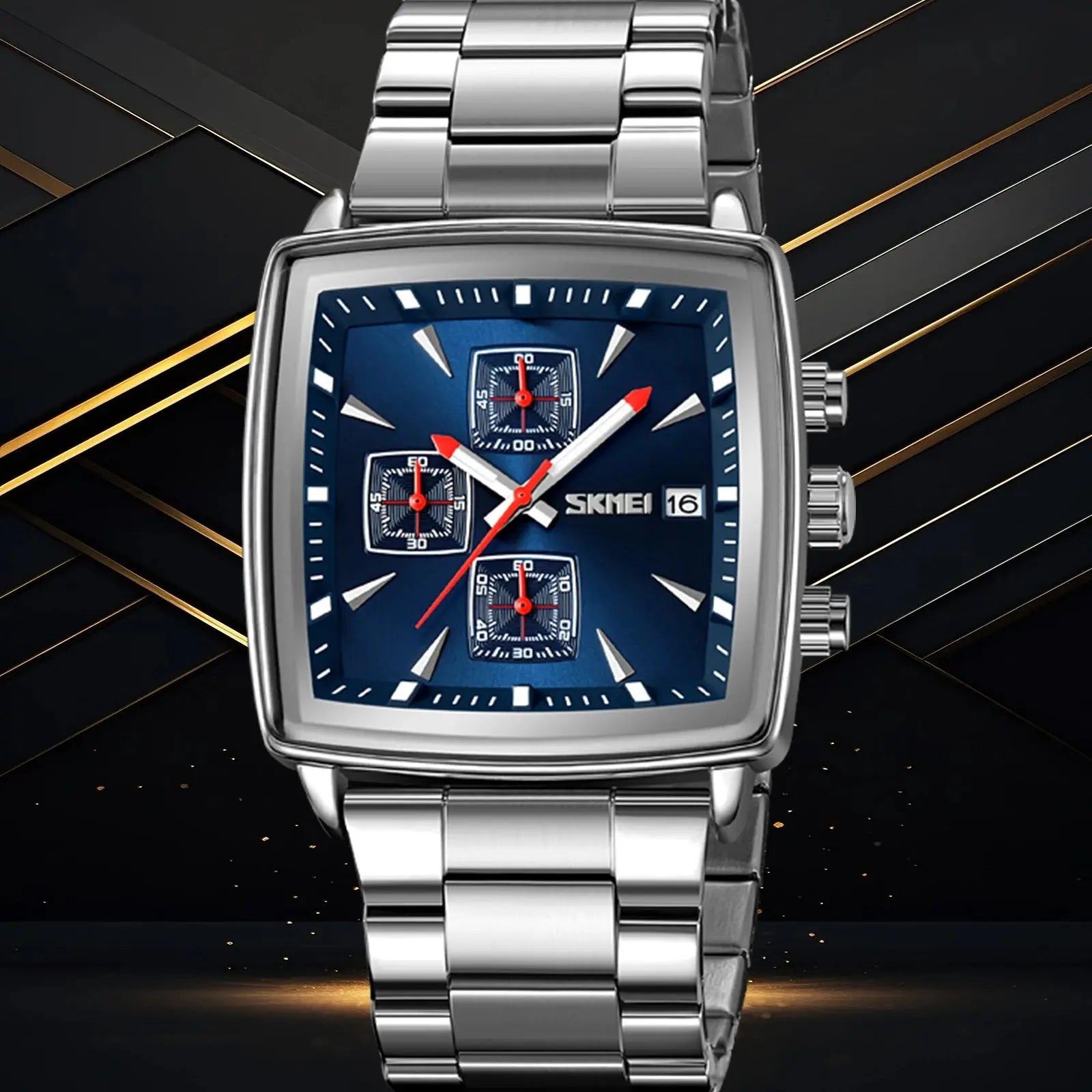 Elevate Your Style with the SKMEI 9331 Men's Luxe Quartz Watch - Stainless Steel Band, Square Dial, and Luminous Hands