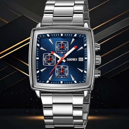 Elevate Your Style with the SKMEI 9331 Men's Luxe Quartz Watch - Stainless Steel Band, Square Dial, and Luminous Hands