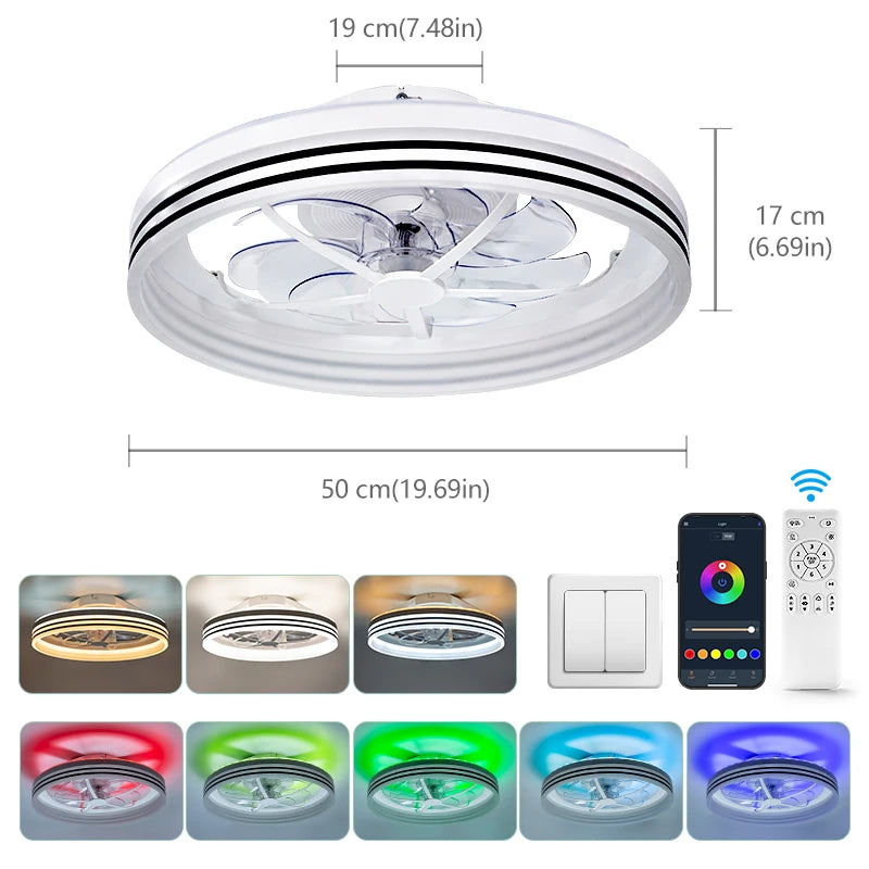 20 Inches RGBCW Lights 7 Wind Speeds Reversible Smart Living Ceiling Fan With Remote Control for Bedroom Living Room Dining Room NovaCart