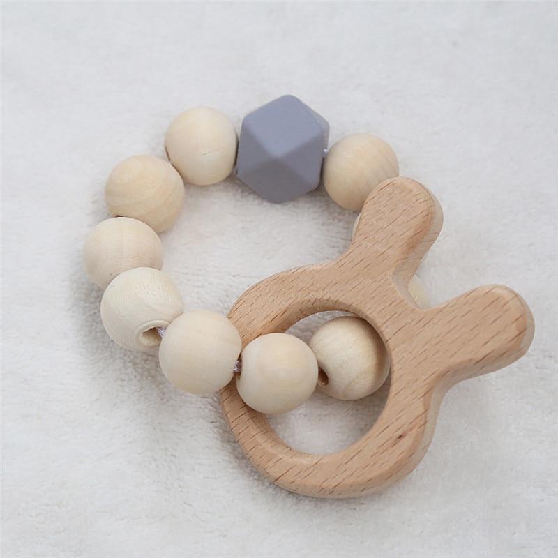 Modern Baby Silicone Wooden  Nursing Bracelets Wood Teether Silicone Beads Teething Wood Rattles Toys for Baby Stevvex