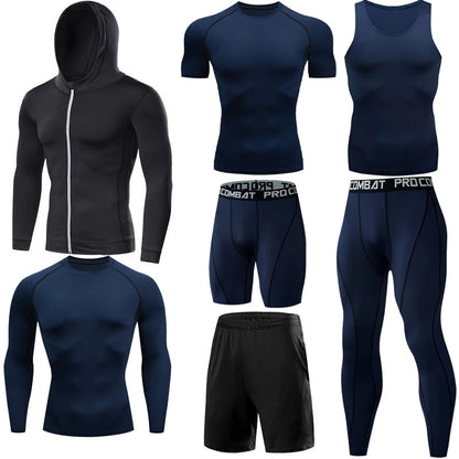 Compression 7 Pieces Sets High Quality Men Quick Dry  Polyester Sports Track Suit Training Sportswear Sports Suit NovaCart