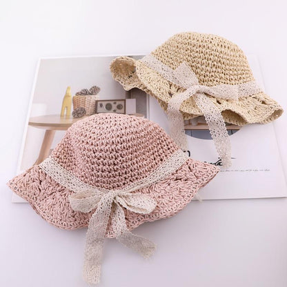 Handmade Modern Elegant Lady Baby Girls Breathable Lace Cap With Bow Great For Beach Sun Stevvex
