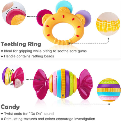 Baby Rattles Teether Shaker Grab and Spin Rattle Musical Toy Set Early Educational Toys For Baby Stevvex