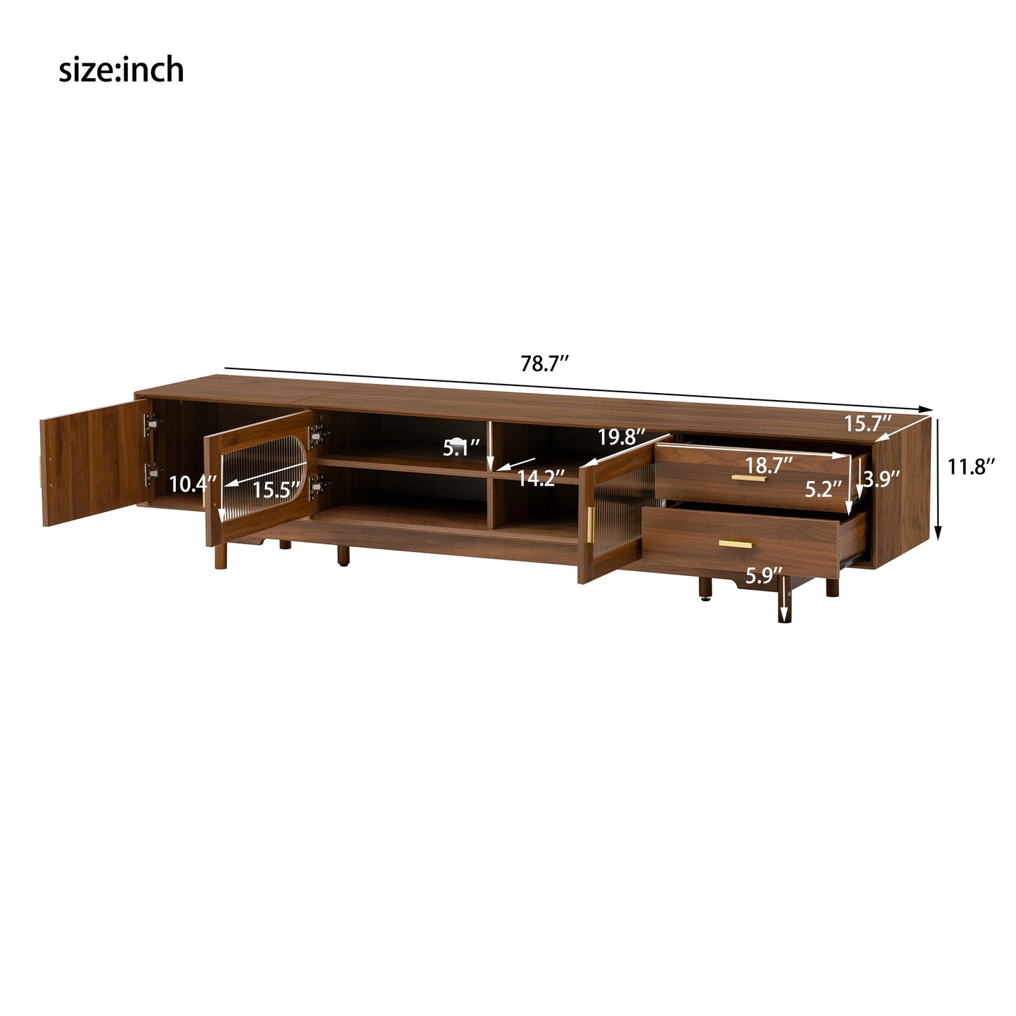 Modern Entertainment Center | 78" TV Stand for 85" TVs | 2 Drawers | Solid Wood Legs | Cable Management NovaCart