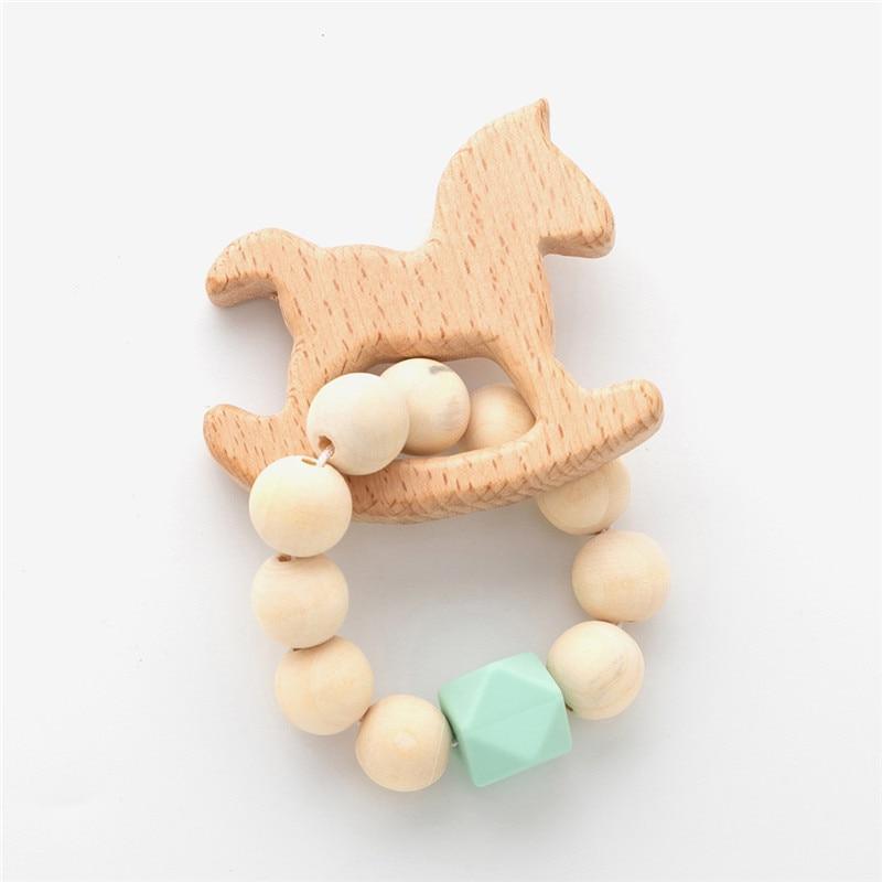 Modern Baby Silicone Wooden  Nursing Bracelets Wood Teether Silicone Beads Teething Wood Rattles Toys for Baby Stevvex