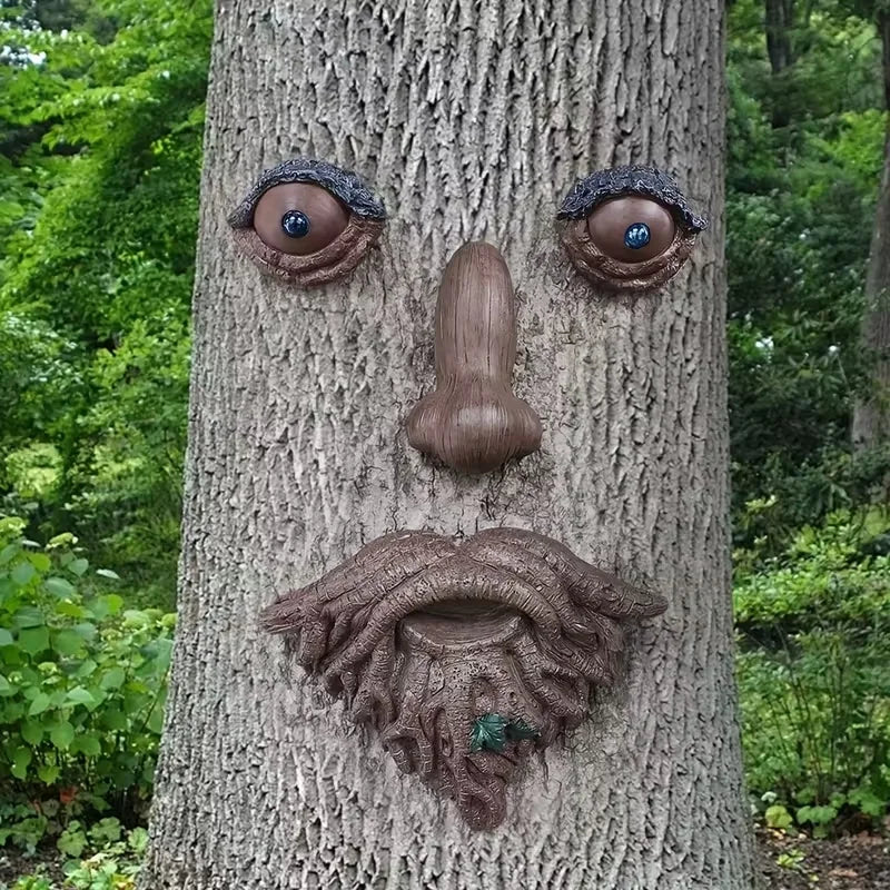 Tree Face Wall Hanging, Brown Resin Face Sculpture for Garden Decor, Whimsical Forest Spirit Ornament with Woodland Theme NovaCart