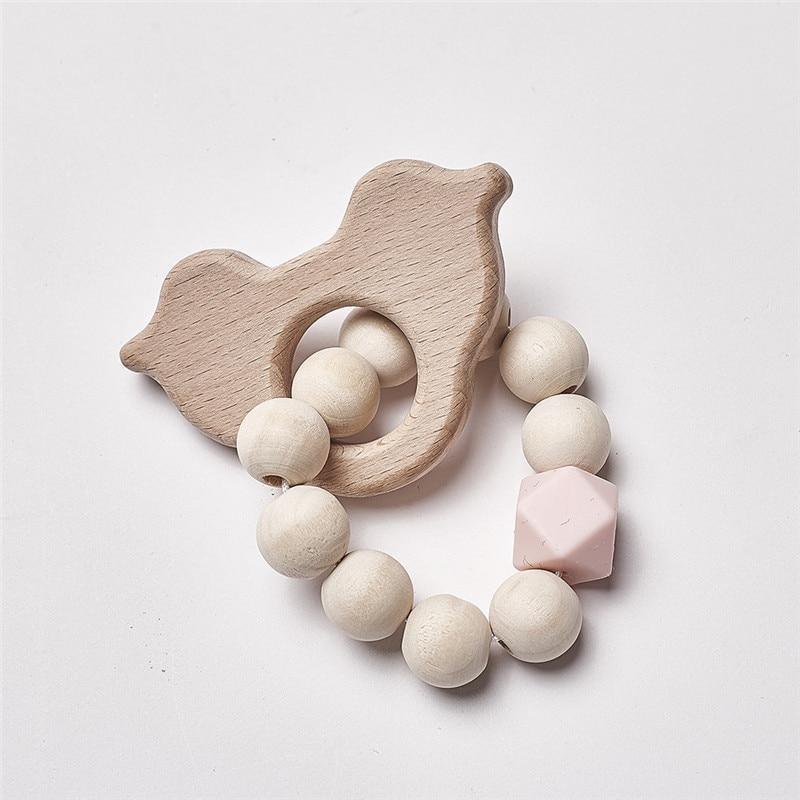 Modern Baby Silicone Wooden  Nursing Bracelets Wood Teether Silicone Beads Teething Wood Rattles Toys for Baby Stevvex