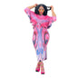 Hot Selling V-neck Bat Sleeve Printed Pleated Dress Stretch Fabric Dresses