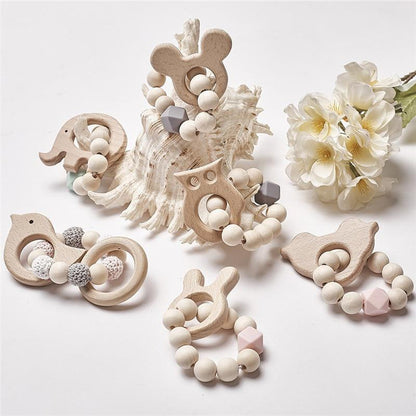 Modern Baby Silicone Wooden  Nursing Bracelets Wood Teether Silicone Beads Teething Wood Rattles Toys for Baby Stevvex