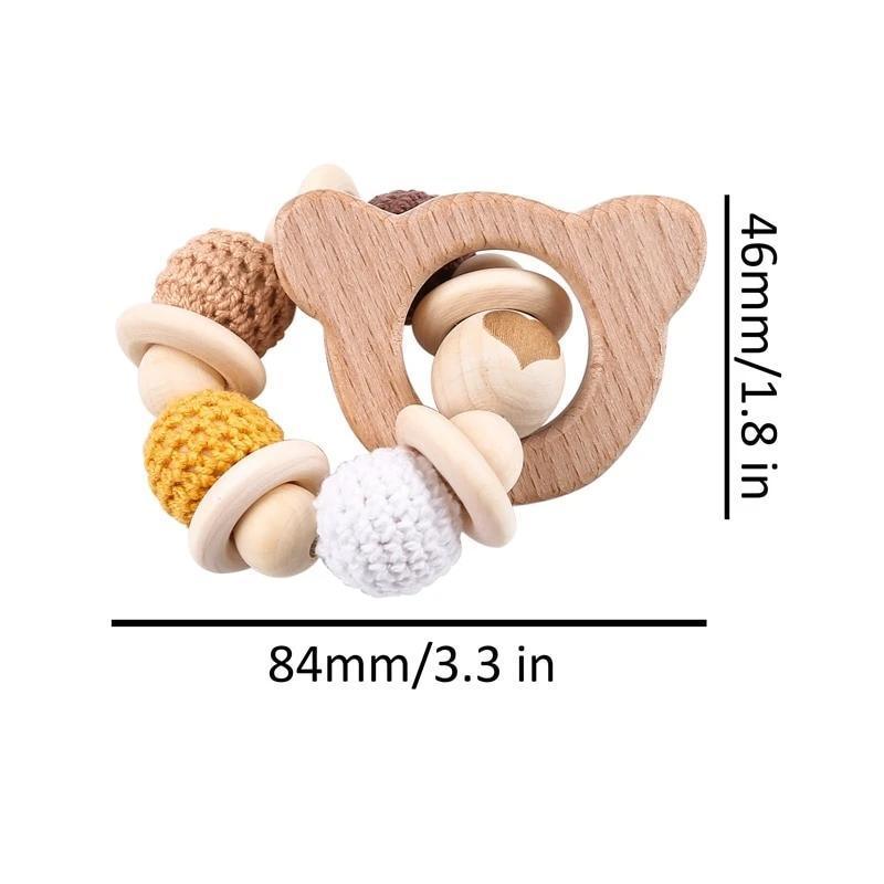 Wooden Teether Hedgehog Crochet Beads Wood Crafts Ring Engraved Bead Baby Teether Wooden Toys For Kids Rattle Stevvex