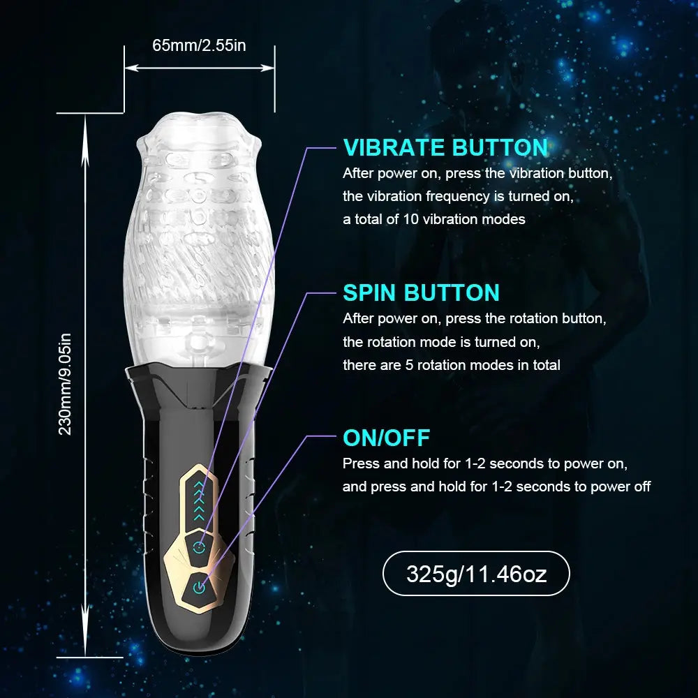 Experience Ultimate Pleasure with the GAWK 3000 Powerful Male Masturbator Cup - Rotating and Vibrating for Enhanced Endurance