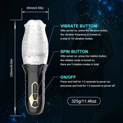 Experience Ultimate Pleasure with the GAWK 3000 Powerful Male Masturbator Cup - Rotating and Vibrating for Enhanced Endurance