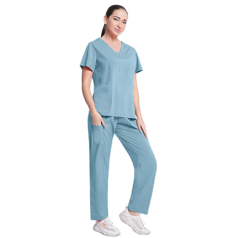 Fashionable Hospital Custom Nurse Uniform Embroidery Logo Colors Short Scrubs Jogger Straight Nurse Uniform Pants Sets NovaCart