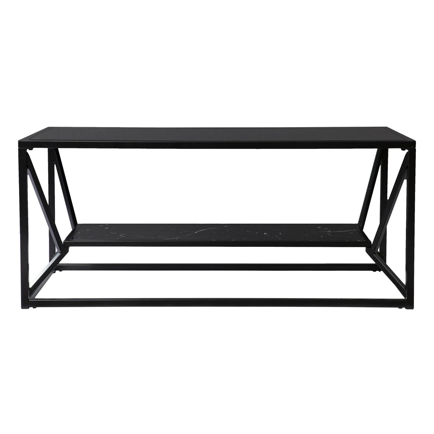 HMS 42\" Tea Table Black Glass Faux Marble Metal Traditional Scandinavian Chinese Style Featuring Sintered Stone Material Shelf NovaCart