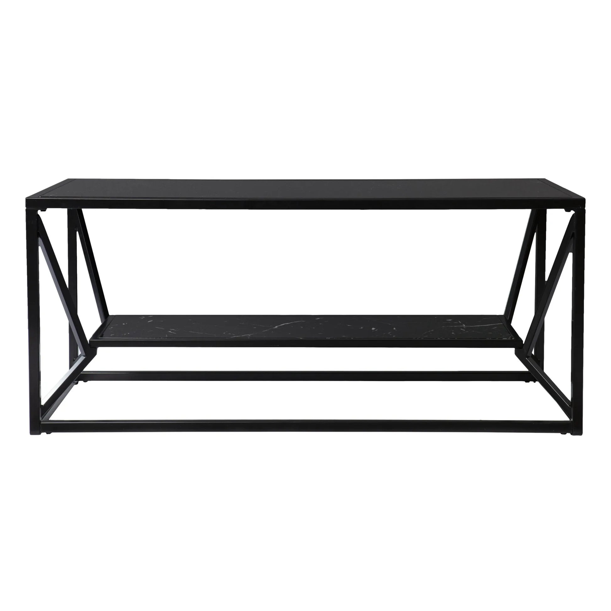 HMS 42\" Tea Table Black Glass Faux Marble Metal Traditional Scandinavian Chinese Style Featuring Sintered Stone Material Shelf NovaCart