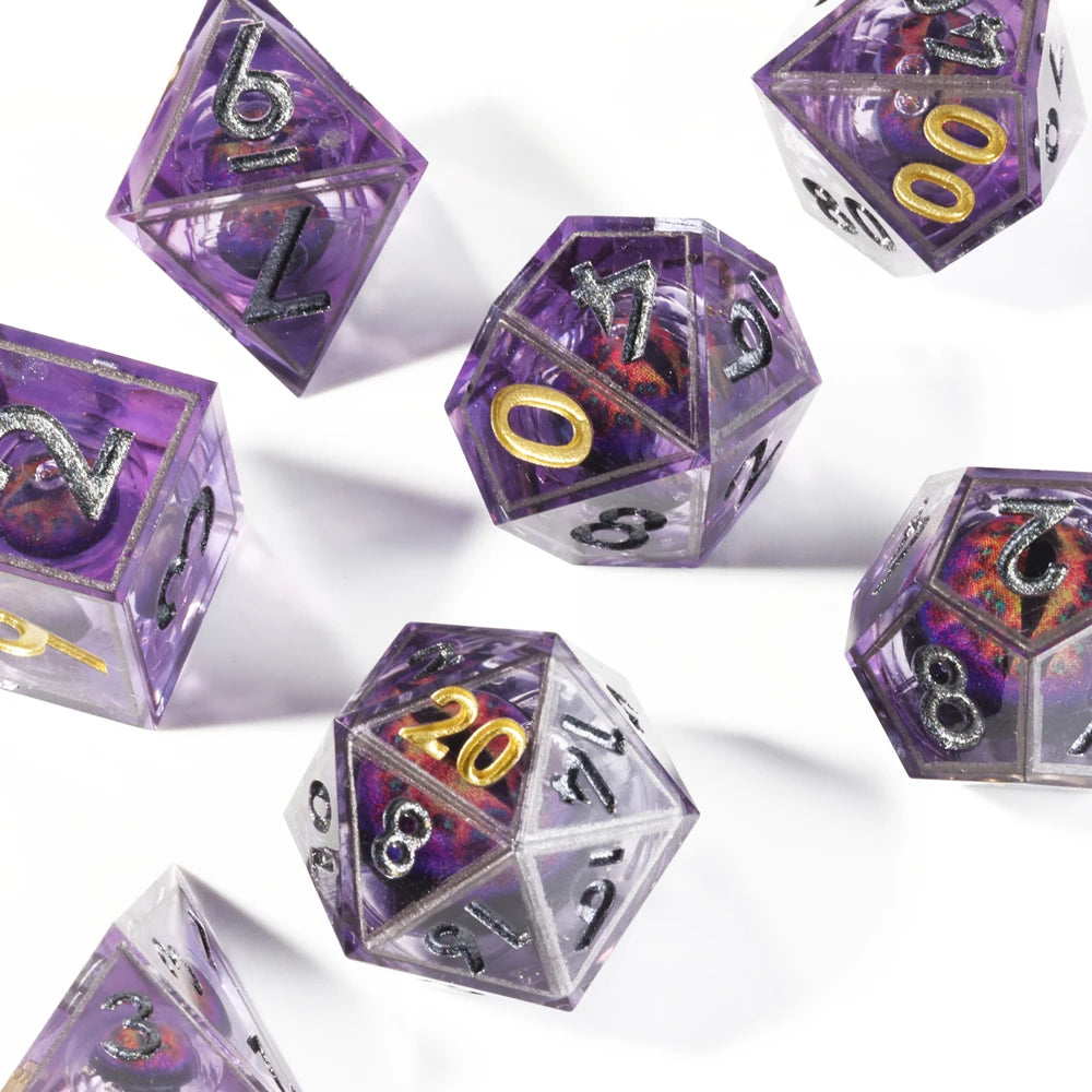 MINI PLANET DND Dice Set Purple Dragon Eye Liquid Core Dice RPG Dungeons&Dragons Wholesale Custom Handmade Polyhedral Resin Dice NovaCart