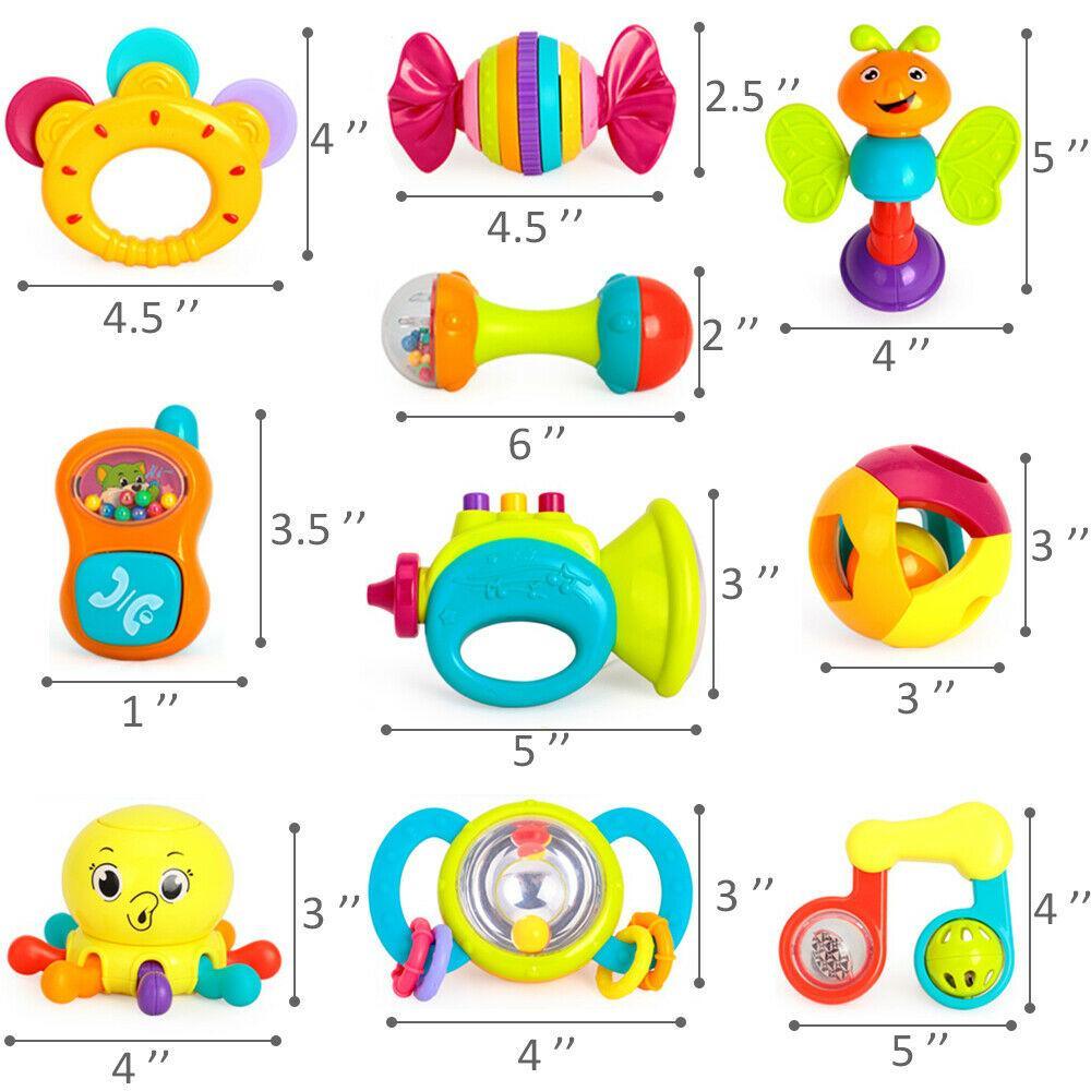 Baby Rattles Teether Shaker Grab and Spin Rattle Musical Toy Set Early Educational Toys For Baby Stevvex